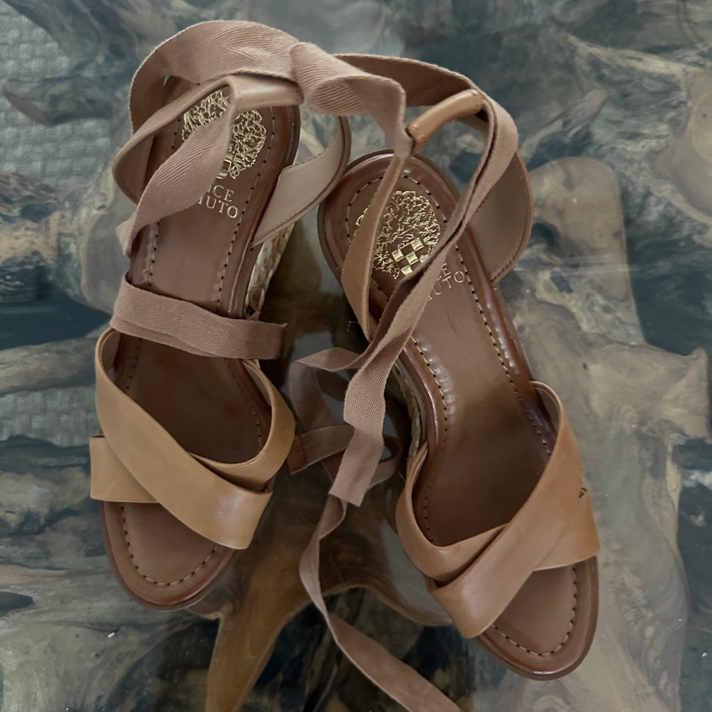 Vince Camuto Shoes | Vince Camuto Ankle Wrap Wedges | Color: Tan | Size: 6.5 |